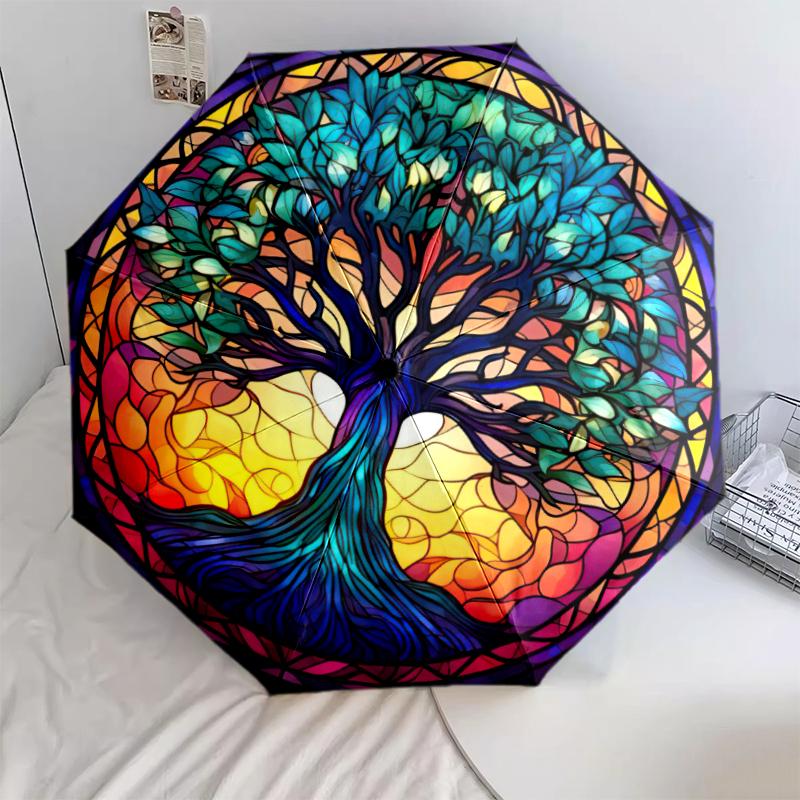 1PC Celtic Tree of Life Umbrella Portable Folding Umbrella Iron Frame Hole Bone Structure Outdoor Home Umbrella A16