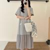 Summer Elegant Knit Dress With Puff Sleeve And Splicing For Casual Wear