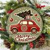 Vintage Christmas Car Tree Round Metal Sign 87x87 inch Festive Red Car Gift Merry Christmas Script Home Office Holiday Decoration