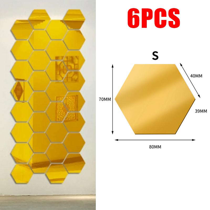 3D Hexagon Mirror Wall Stickers DIY Wall Mirrors Sticker Removable Self Adhesive Aesthetic Mosaic Tiles Decals Home Decoration