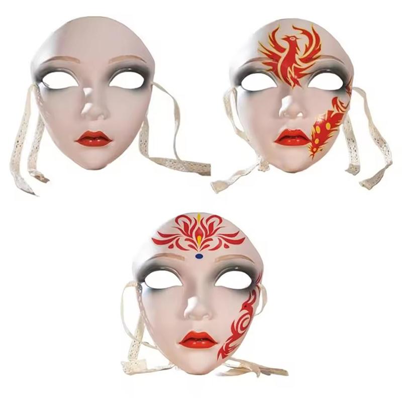 Vakker Antikk Kinesisk Maske, Helansikt Kvinne DIY Håndmalt for Kostymefest Tilbehør