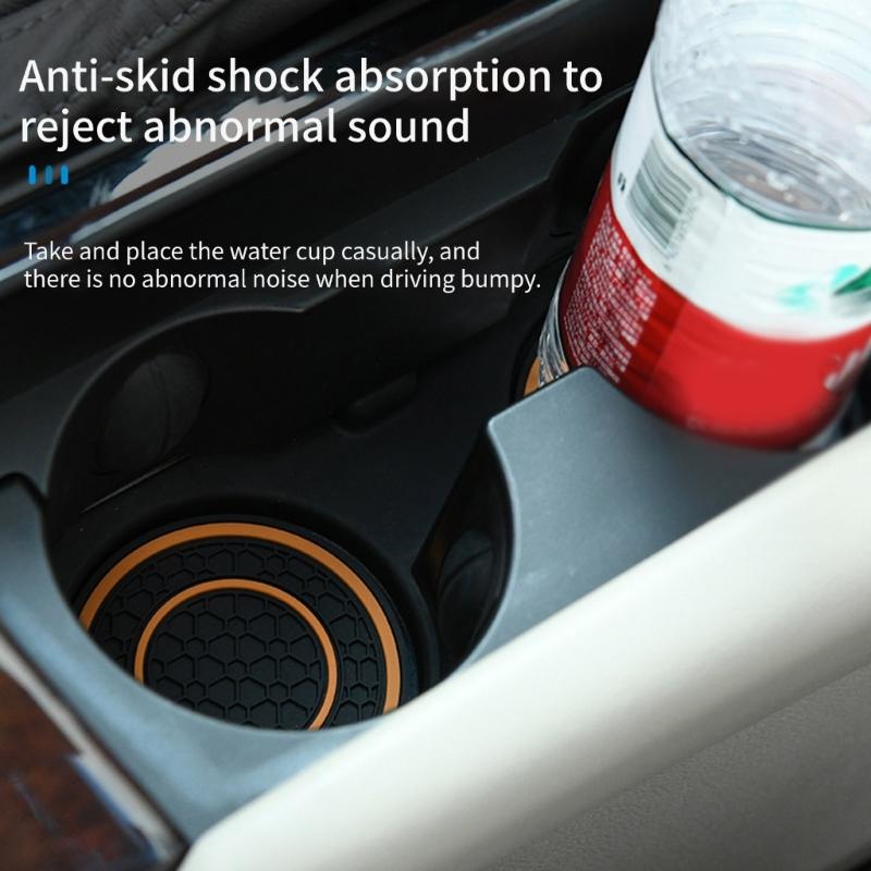 Car Water Cup Holder Pad Honeycomb Texture Embeded Non Slip Mat Universal Automotive Bottle Holder Insert Mat 2.75in