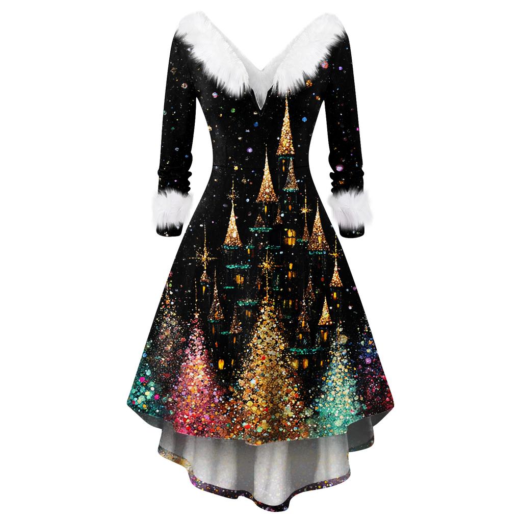 Vestido de Fiesta de Navidad para Mujer, Moderno, Casual, Ajustado, con Estampado Navideño y Manga Larga