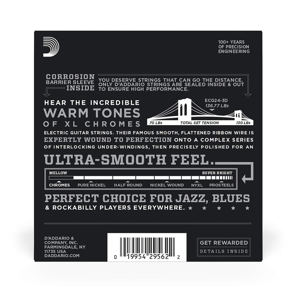 Jazz Light Flatwound Electric Guitar D'Addario Strings, .011-.050, ECG24-3D, 3-Pack