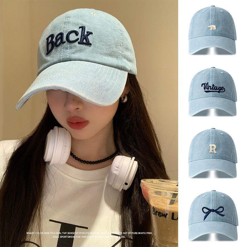 Washed Denim Cap Women's Spring Summer Wide Brim Deep Top Face Small Visor Embroidered Letters Baseball Cap Men