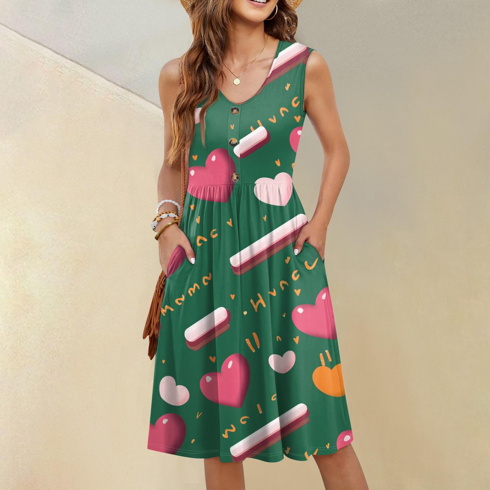 

Жіноча Повсякденна Мода Сексуальна Сукня з V-подібним вирізом, ґудзиками та принтом без рукавів XL