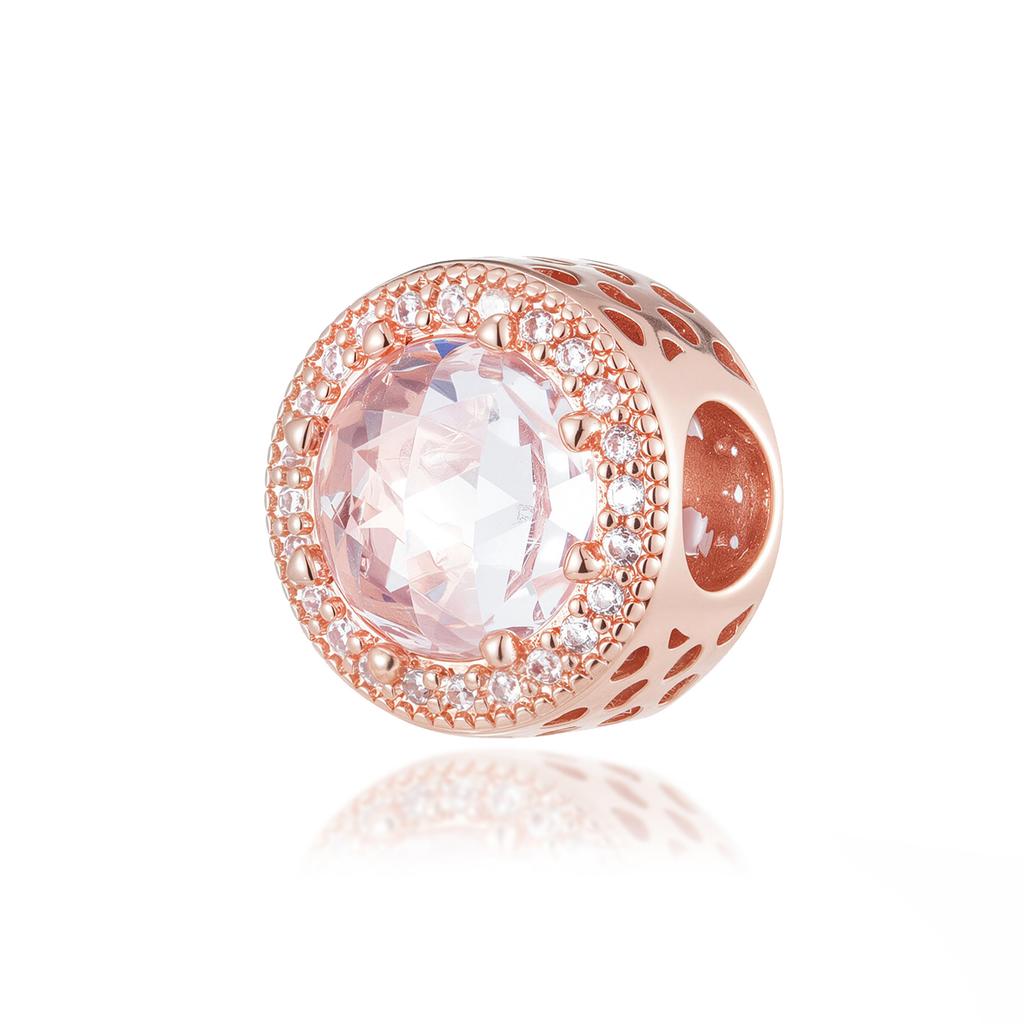 New Rose Gold Color Charm For Women Shiny Cubic Zirconia Beads Heart Star Sun Diy Fit Original Silver 925 Bracelets Jewelry Gift