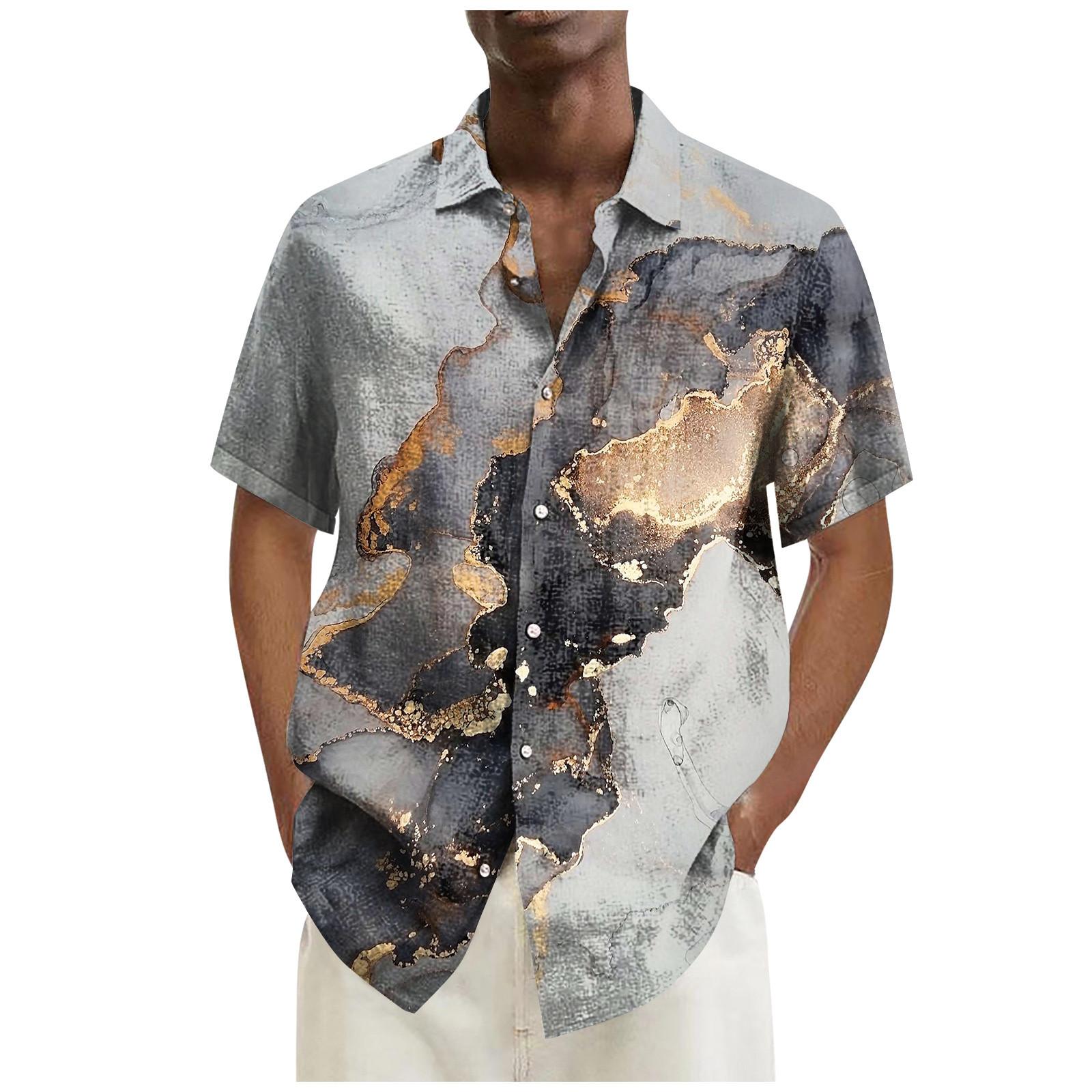 

Гавайская рубашка для мужчин, мужские винтажные рубашки для боулинга на пуговицах, летняя пляжная рубашка с коротким рукавом L