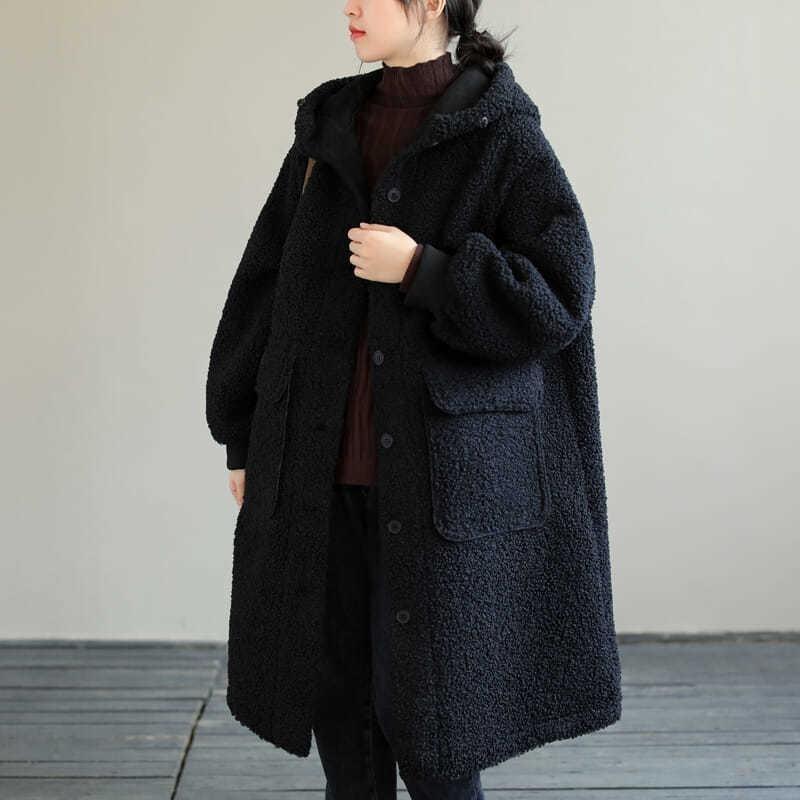 Fat winter coat medium and long new large size loose lamb wool age-reducing hooded thickened coat women