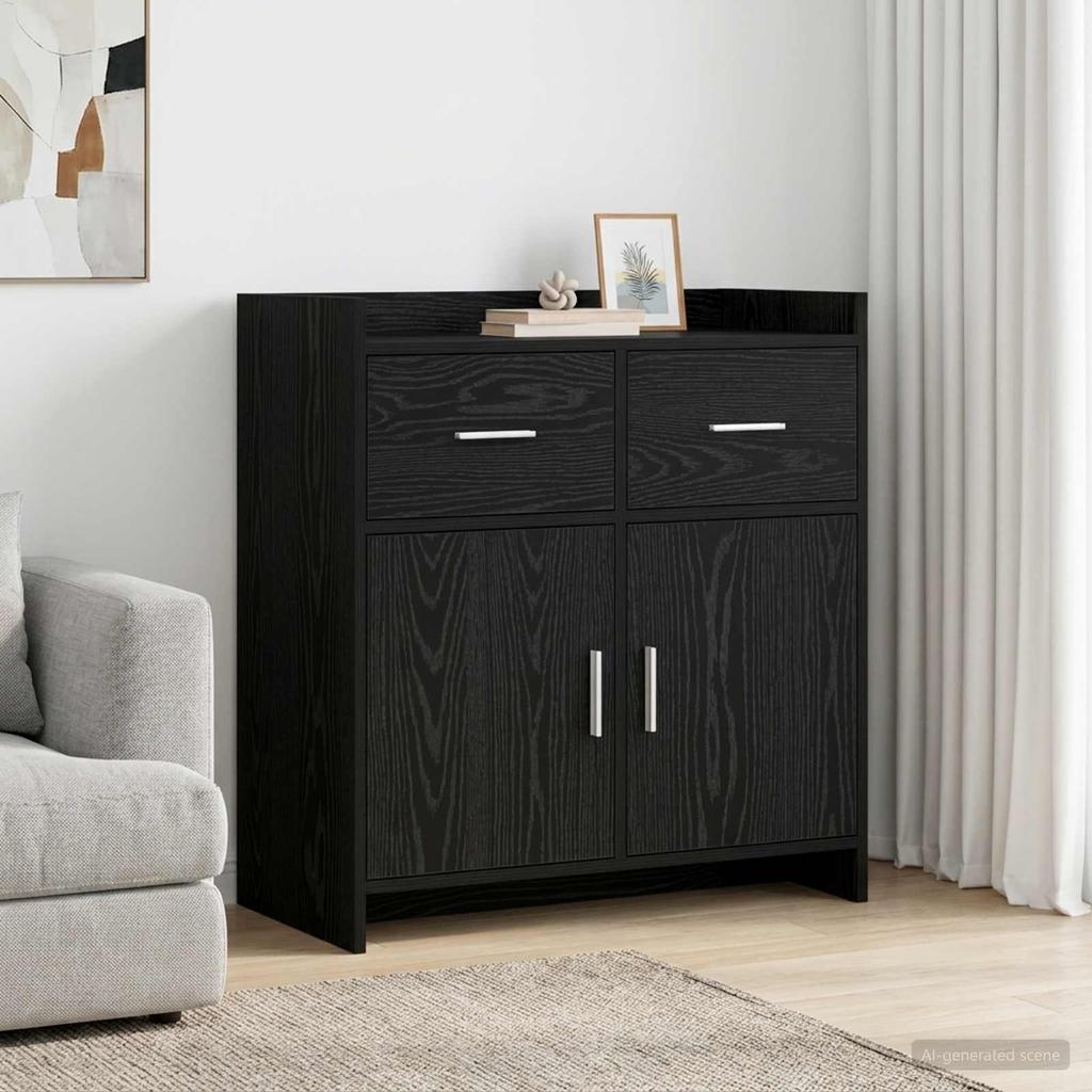 Sideboard in Black Oak Finish 75 x 36 x 80 cm Particleboard