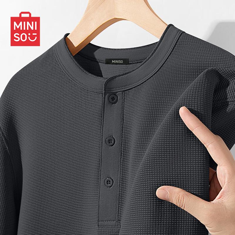MINISO Men s Waffle Knit Henley Long Sleeve T-Shirt L