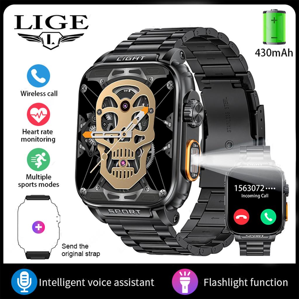 LIGE Nowy inteligentny zegarek Bluetooth Call 1,91-calowy ekran HD Sport Fitness Męski inteligentny zegarek Outdoor Sport Latarka P5 Smart Watch