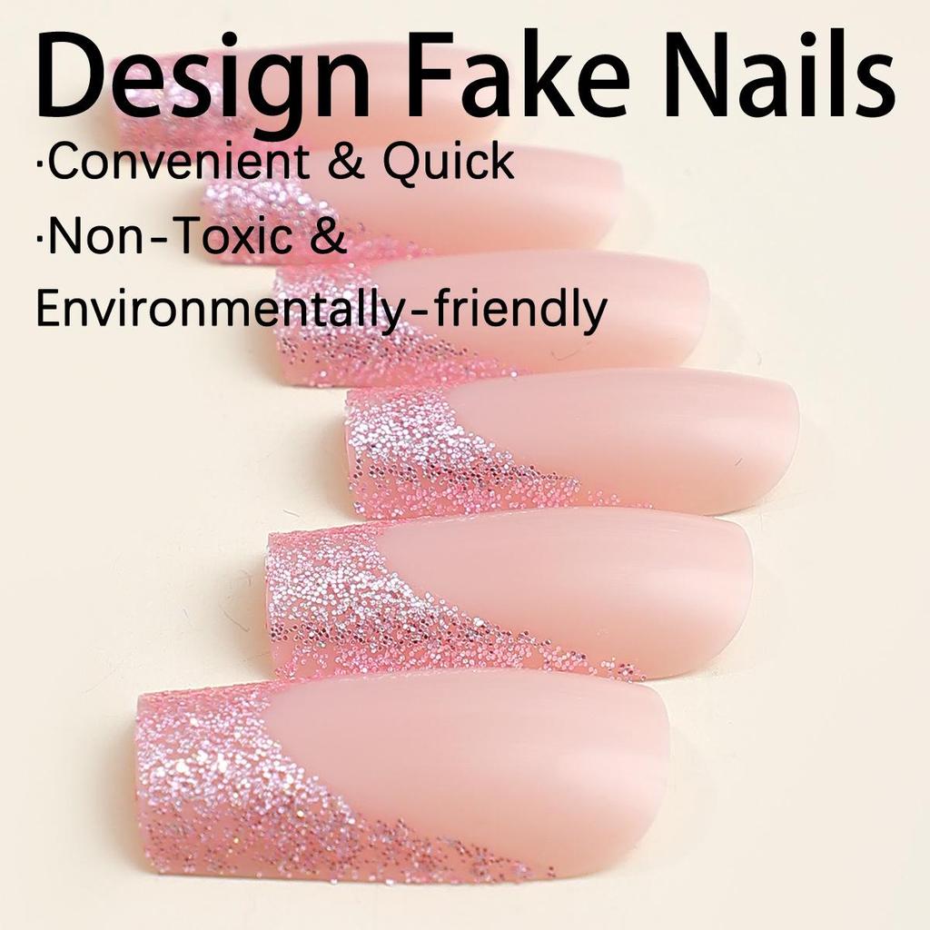 French Edge Glitter Nail Art Tips - Handmade, Extended Wear-on Nails