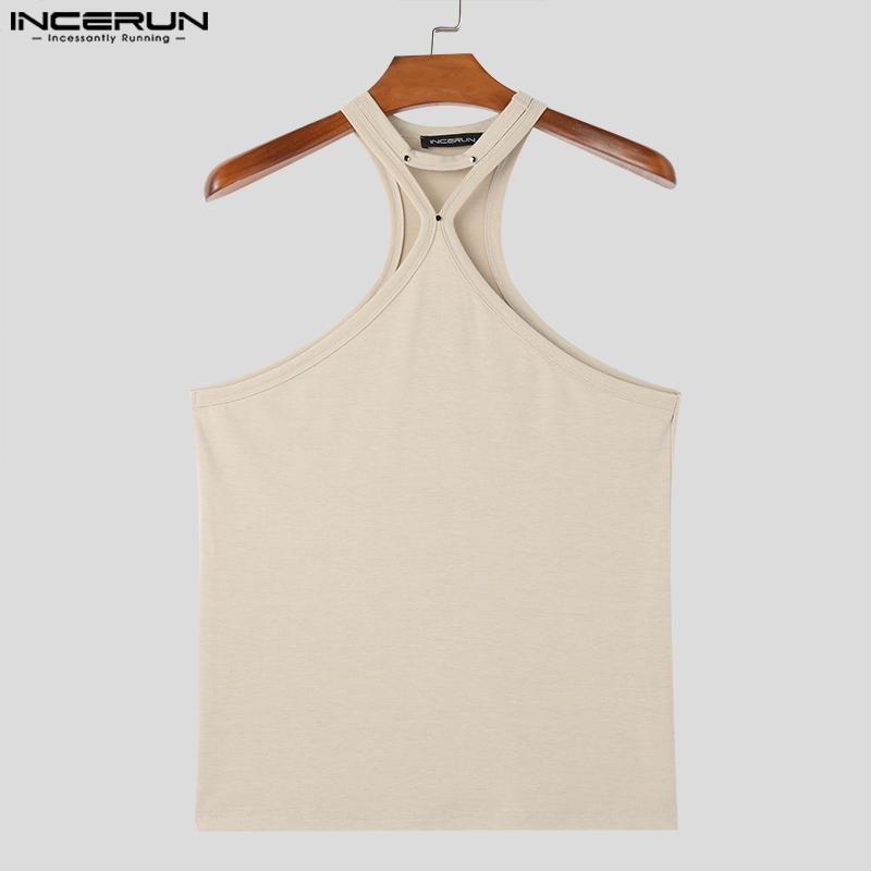 INCERUN Men Halter Neck Sexy Cross Vest Slim Fit Stretch Camisole Tank Tops