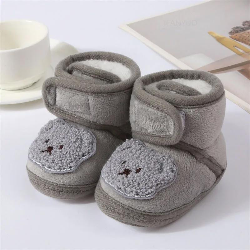 Cute Bear Baby Shoes Cartoon Soft Soled Snow Boots for Infant Boy Girl Autumn Winter Warm Thicken Plush Kids First Walkers 0-18M