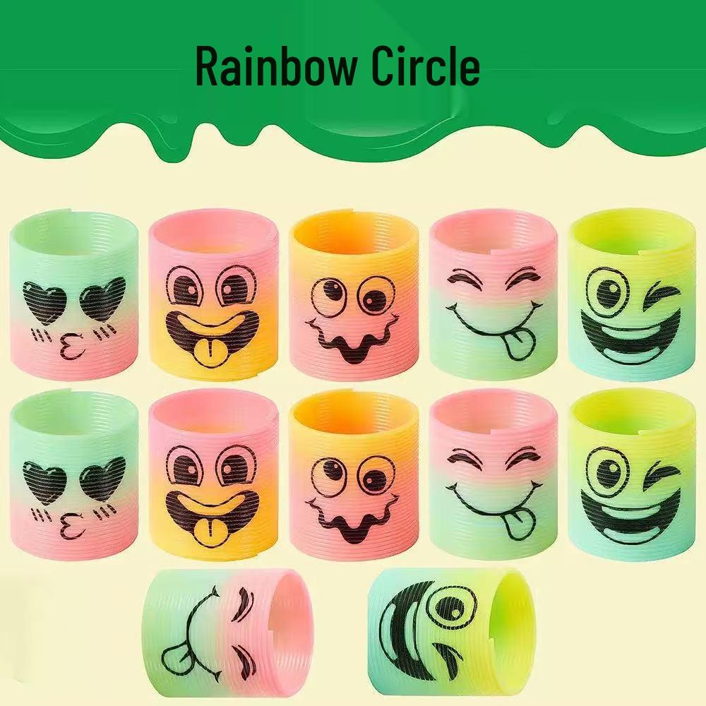 3.5CM Mini Smiley Face Rainbow Spring Ring: Children's Seven-Color Elastic Decompression Toy