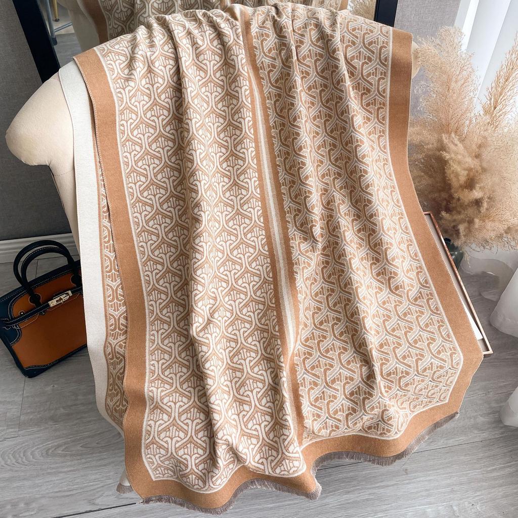 Korean Version Geometric Warm Scarf Double-Sided Imitation Cashmere Thickened Student Scarf Air-Conditioned Room Shawl Outside