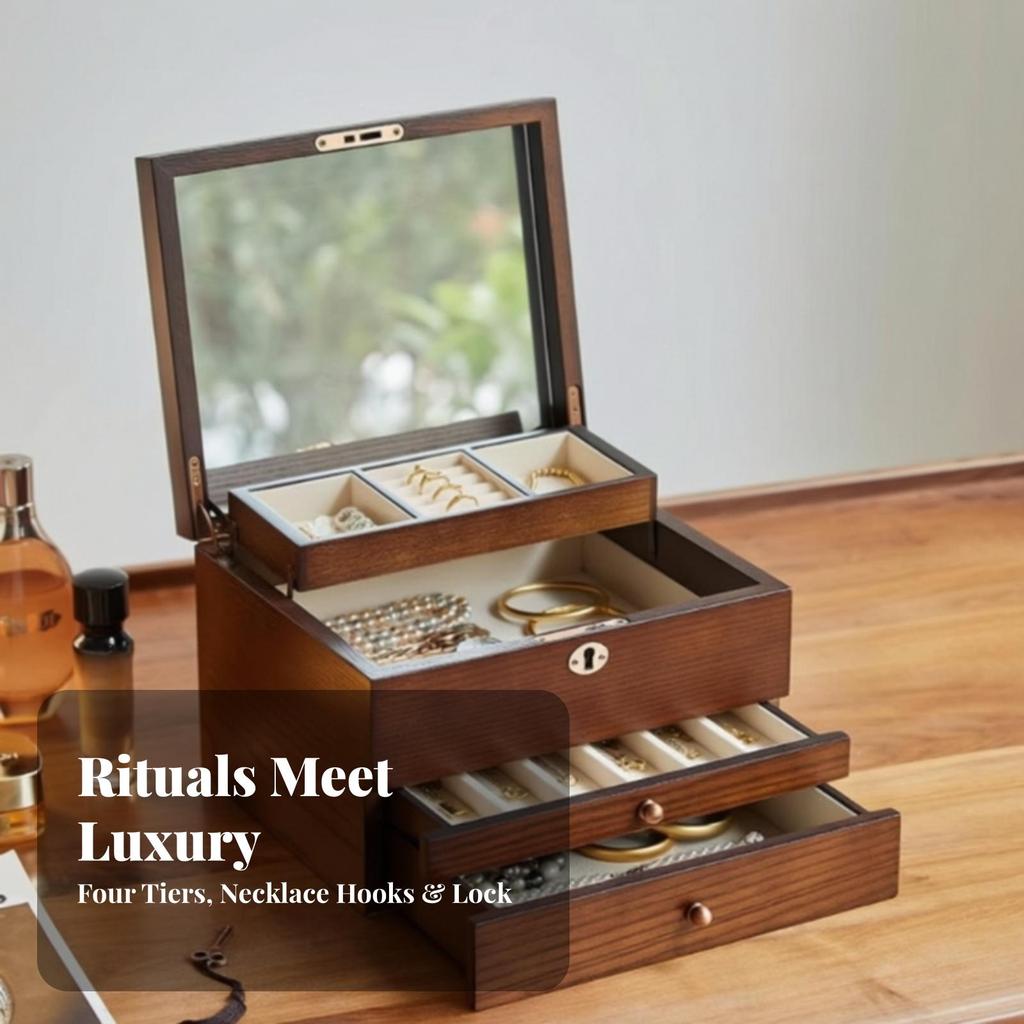 Four-Layer Jewelry Box with Drawers Elegant for Vanity, Bedroom