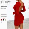 DICFY Women's Fashion Summer Spring Solid Color Print Long Sleeve Casual Dresses