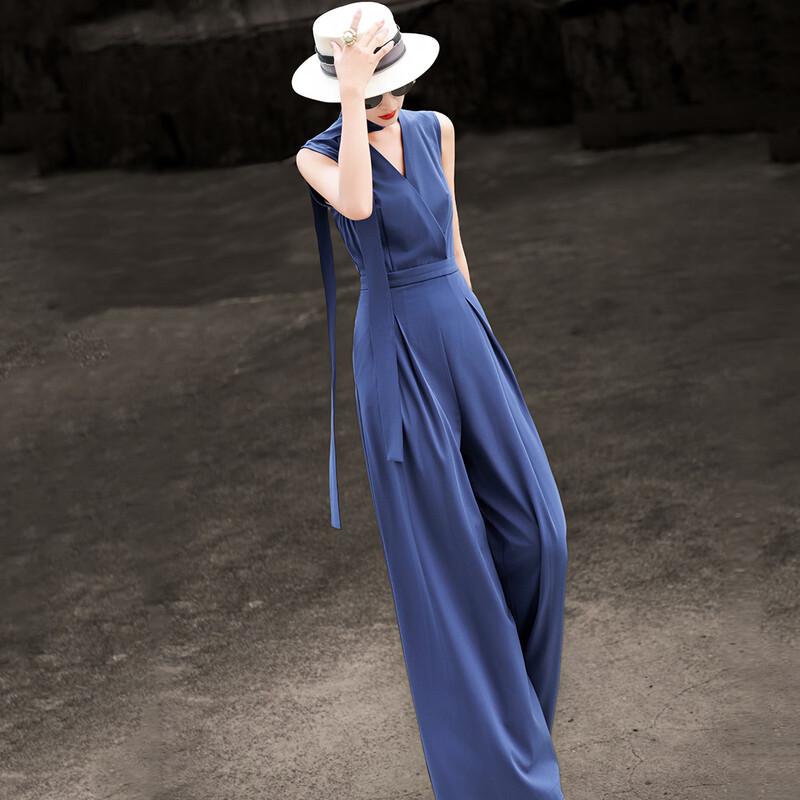 Lanser 2026 Summer Elegant V-Neck Wide-Leg Jumpsuit L