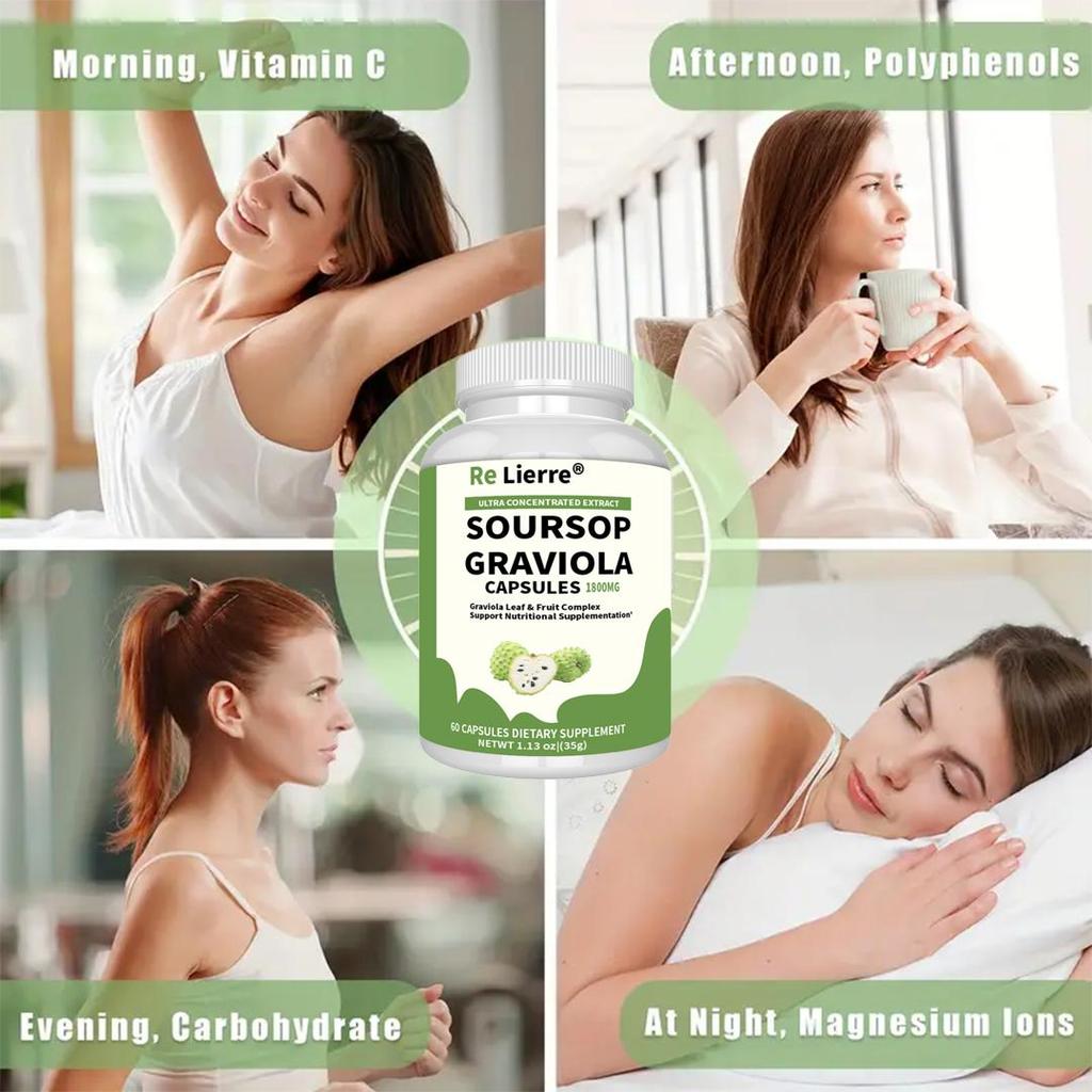Re Lierre Soursop Capsules 1800mg | Leaf & Fruit Extract | Gluten-Free, Fiber & Vitamin C | Digestive & Intestinal Health Support | 60 count