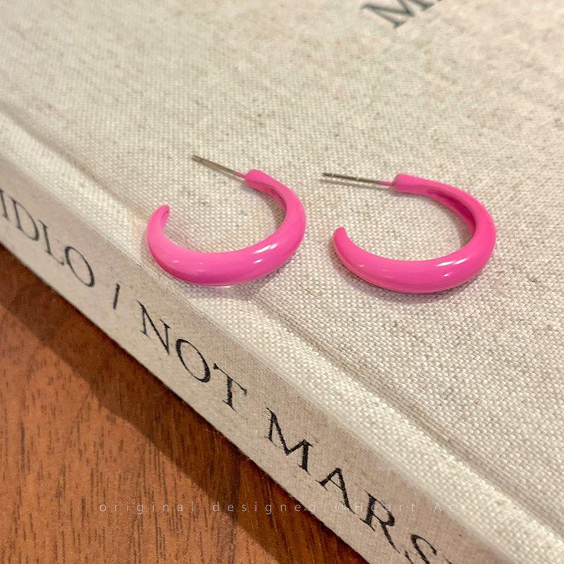 

Dopamine Colored Drip Glaze Silver Pin Earrings Female Minimalist All-Match and Sweet Stud Earrings Fashion Elegant Simple Bracelet Earrings Sweet powder C- shaped earrings (Silver Needle)