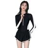 Conservative Long Sleeve Swimwear: Slimming Tummy Control Boyleg One-Piece for Female Students