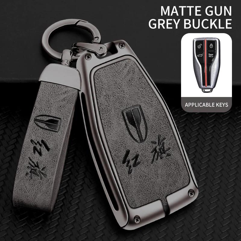 Zinklegierung Auto Schlüsselabdeckung Hülle Halter Schutzhülle für Hongqi HS5 HS7 HS E HS9 Logo Schlüsselanhänger Tasche Set Innenzubehör