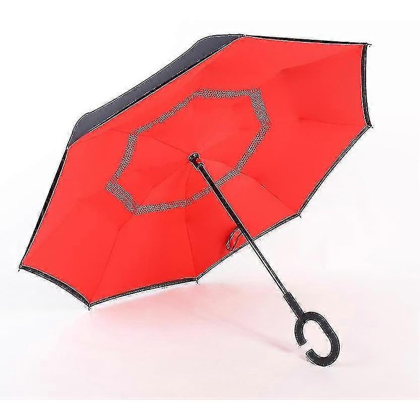 C- Parasol Folding Rain Windproof Umbrella Double Layers Inverted Reverse--red Chrysanthemum