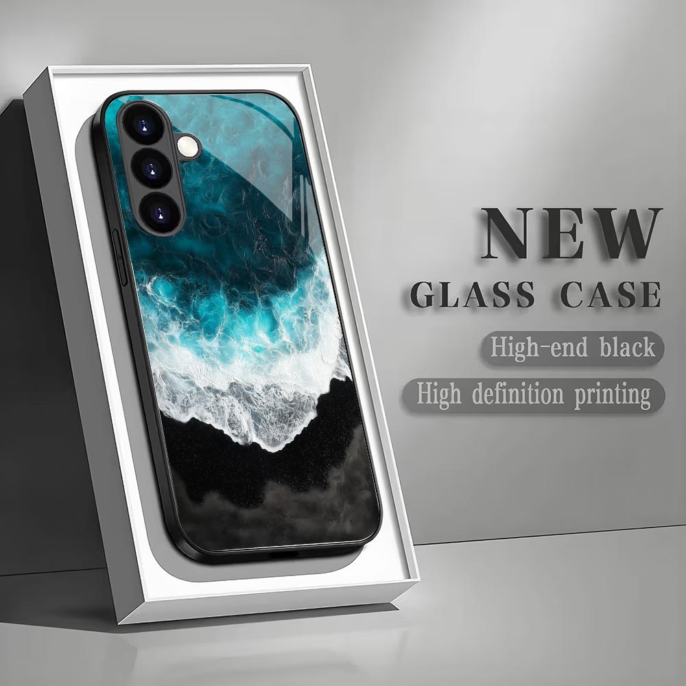 Blue ocean pattern glass phone case suitable for Samsung Galaxy S26 S25 S24 S23 S22 S20 FE/Ultra/Plus5G anti drop back cover