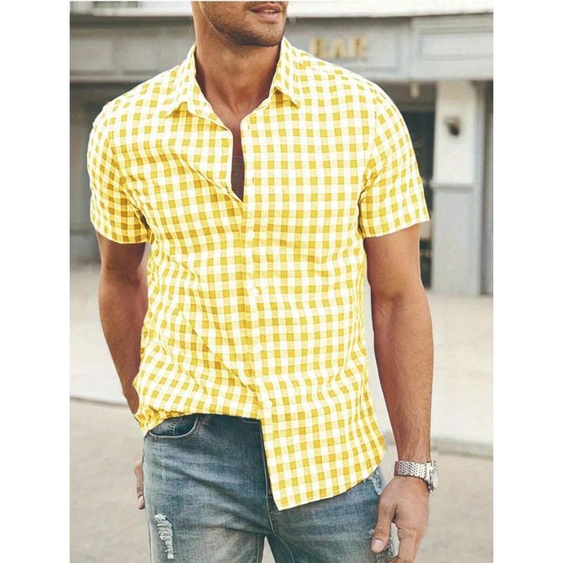 Heren Casual Omgeslagen Kraag Geruit Knopen Shirt