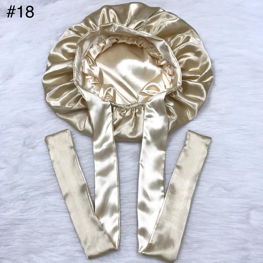 Woman Sleeping Bonnets and Satin Hair Wraps Soft Silk Bonnet Long Tie Plain Hair Bonnet