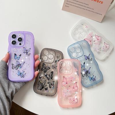 Für IPhone 16E Tropfenkleber Welle Handyhülle für Apple 15promax Schmetterling Glitzerpuder 14 Transparente Hülle