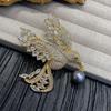 Copper-Plated Gold Bird Brooch with Zircon and Gray Pearl - Elegant Ladies' Jewelry Pin