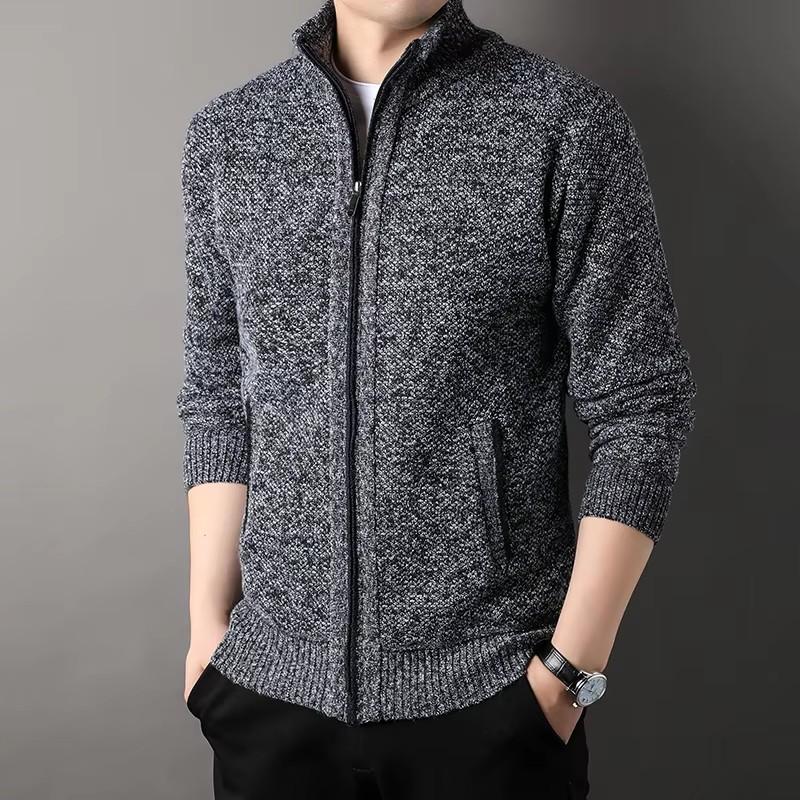 Men's Stand-up Collar Knit Sweater Autumn Winter Cardigan Tops Korean Slim Solid Color Sweatercoat Jacket