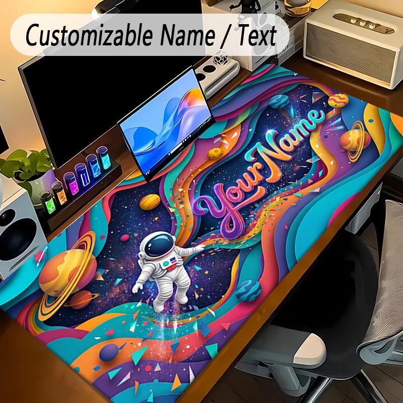 Astronaut Space Theme Personalized Mouse Pad Custom Name Text Non Slip Desk Pad For Laptop Office Desktop