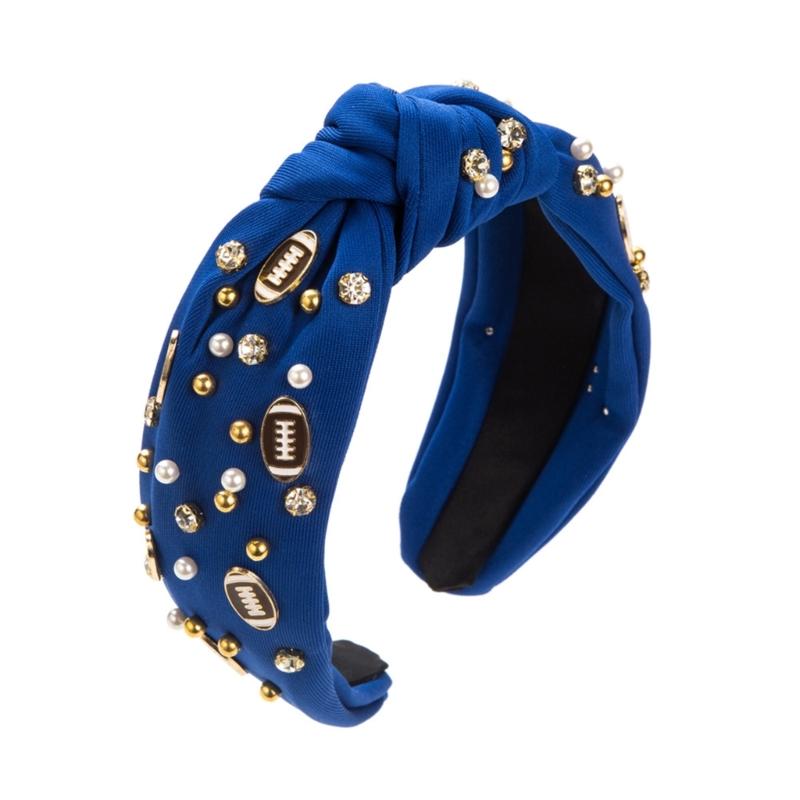 Football Headband Rhinestones Wide Knotted Hair Hoop for Game Day Sports Fans