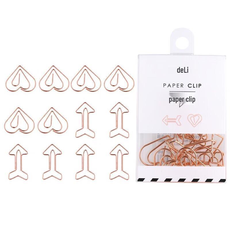 Deli Rose Gold Heart Arrow Paper Clip Bookmarks