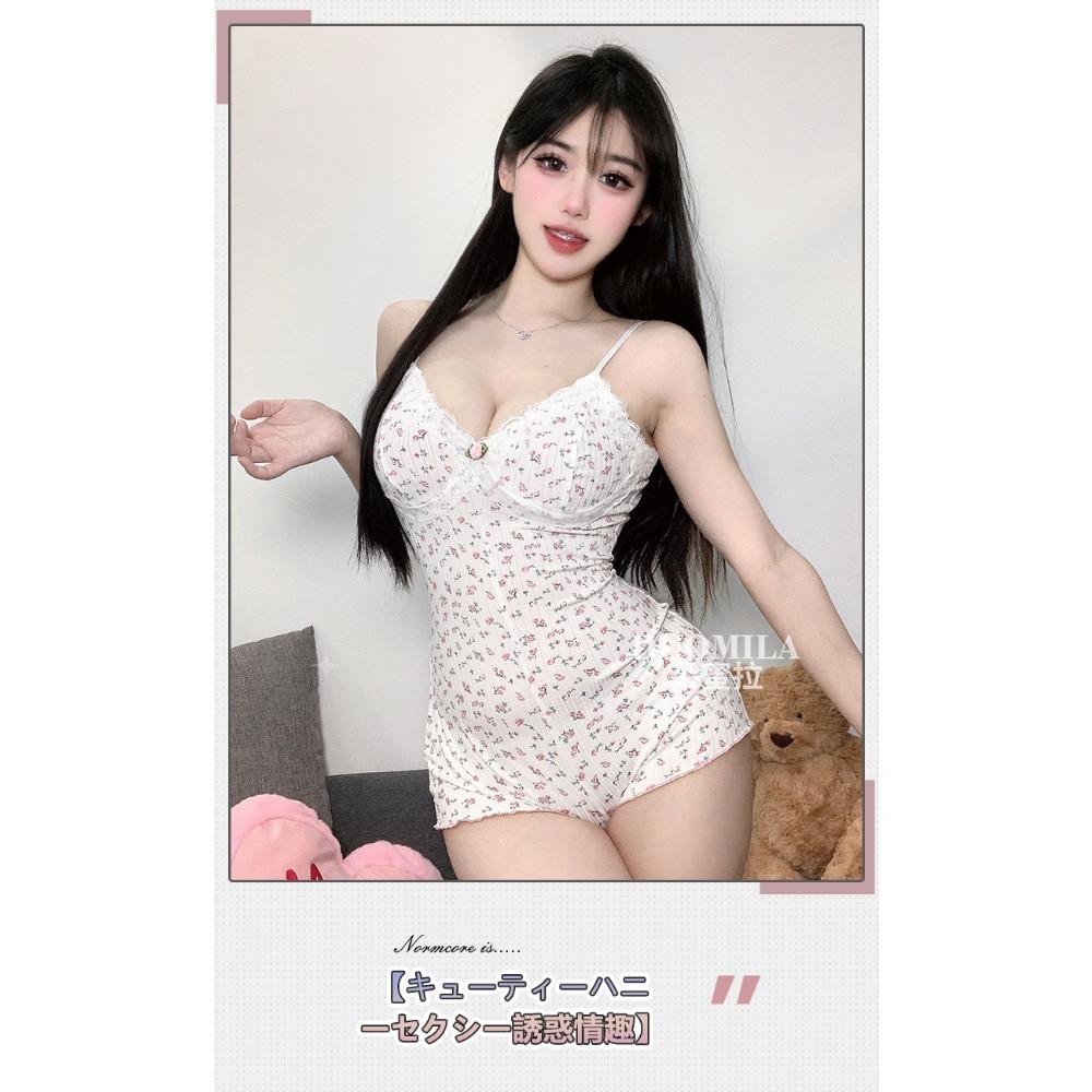 Sex Underwear Pure Desire Wind V-neck Small Floral Suspender Nightdress, Small Sexy Rose Floral Onesie Suspender Wholesale
