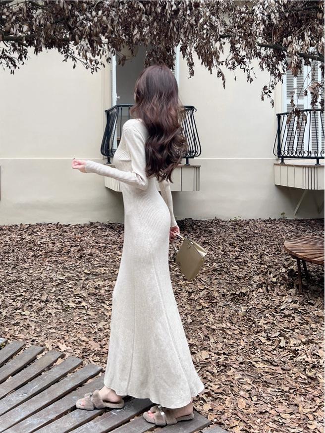 High-Quality Autumn Winter Knit Fishtail Sweater Dress