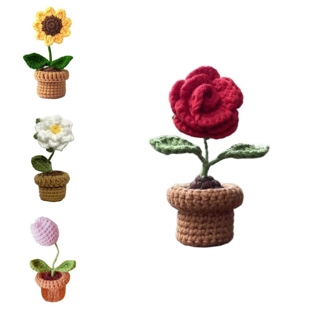 DIY Handgemachte Gestrickte Blume Topfpflanze Florale Kunst Dekoration