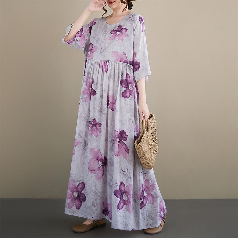 DIMANAF New 2026 Summer Beach Women Dress Plus Size Vintage Lady Long Dress Loose Oversize Maxi Floral Print Cotton