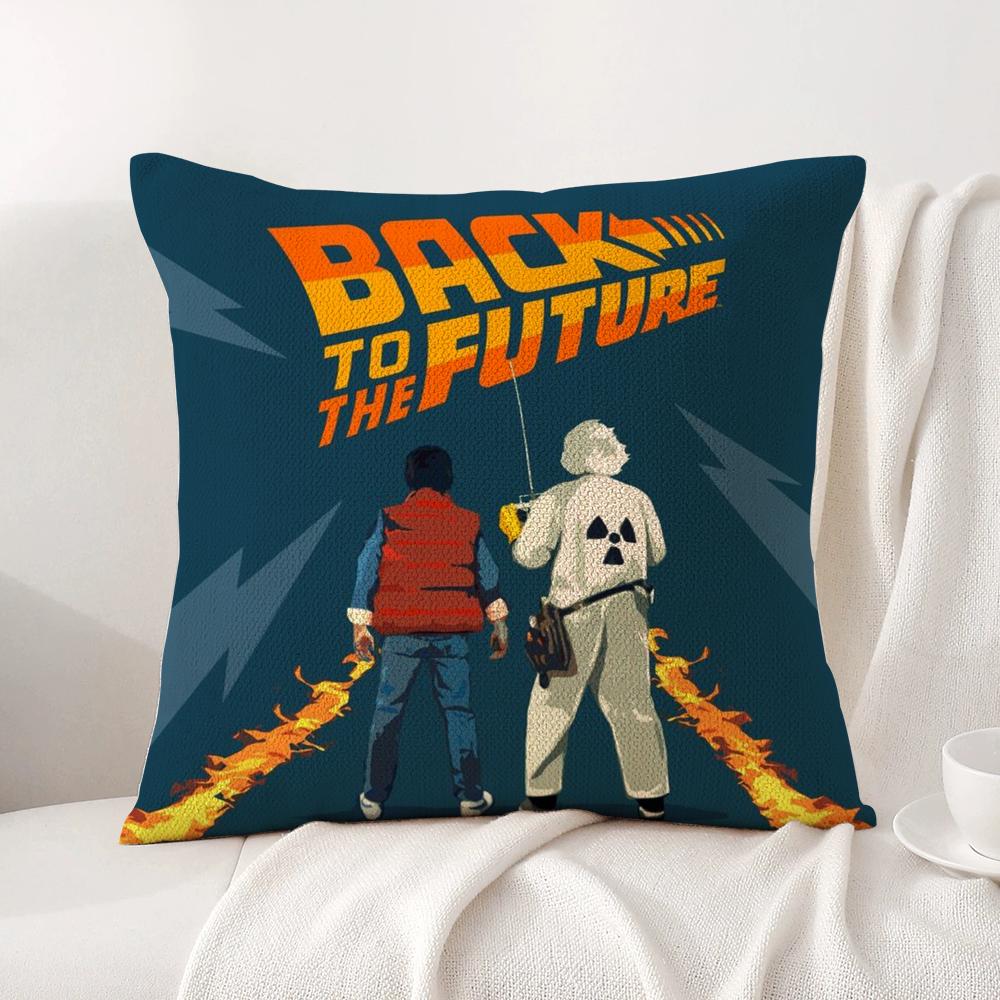 B-Back To The Future Cushion Cover Summer Coolness Linen Fabric Double-Sided Printing Pillow Case Sofa Home Decor Gift