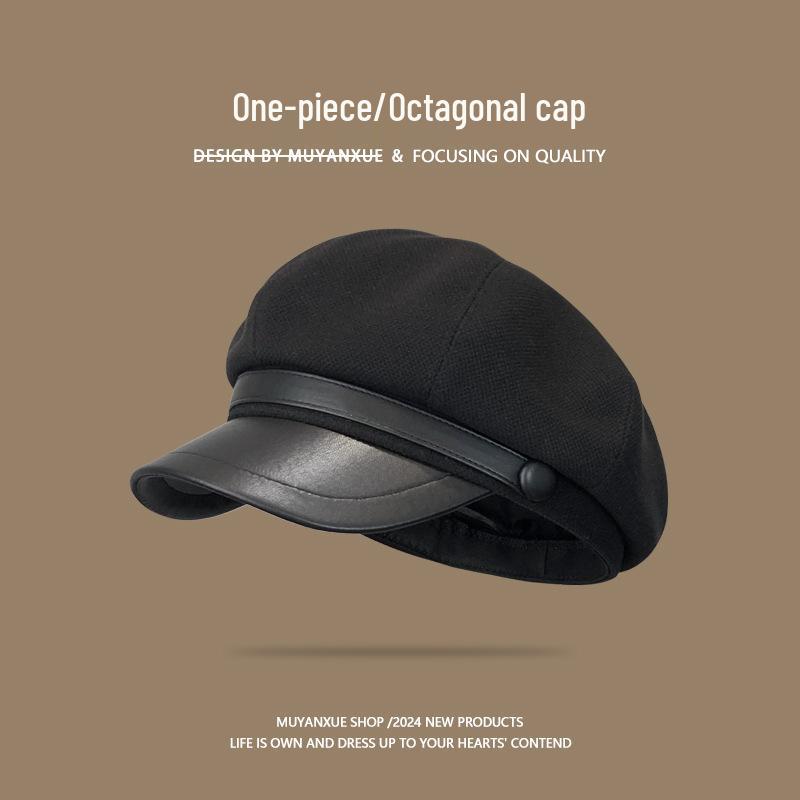 Women's Retro Octagonal Beret: Versatile Autumn/Winter Hat for a Small Face Aesthetic