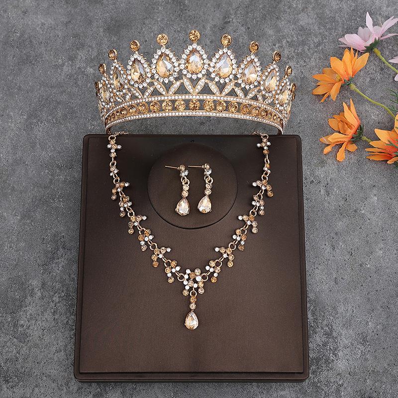 Korean Style Bridal Crown Three Piece Headdress  Wedding Dress Birthday Hair Accessories  Wedding Dress Accessories Necklace  Earrings