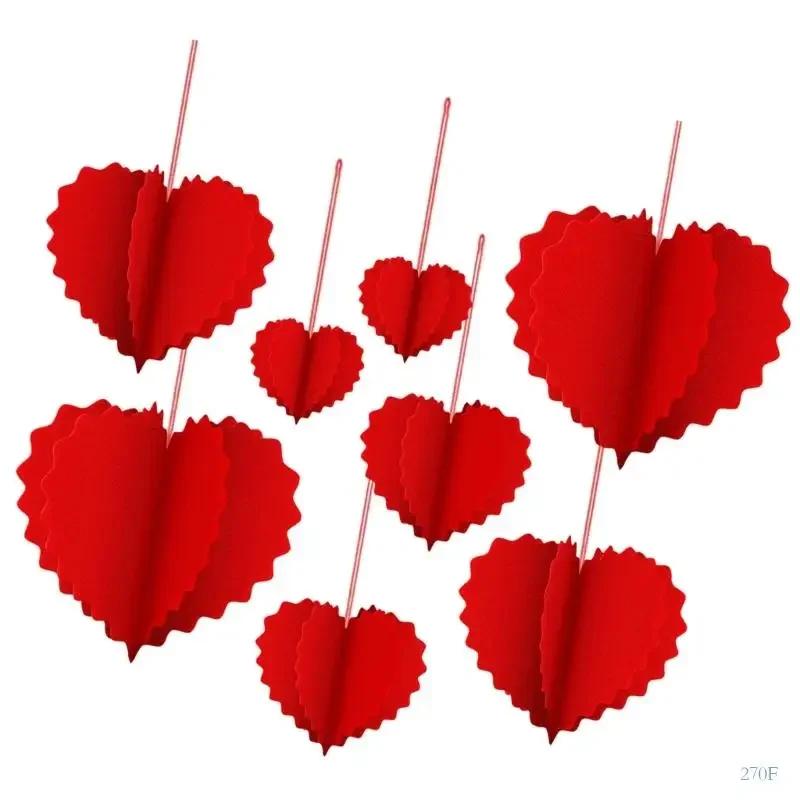 2026 Latest Models 8Pcs Foldable Paper Heart Hanging Ornament Valentine's Day Heart Decoration for Wedding Anniversary