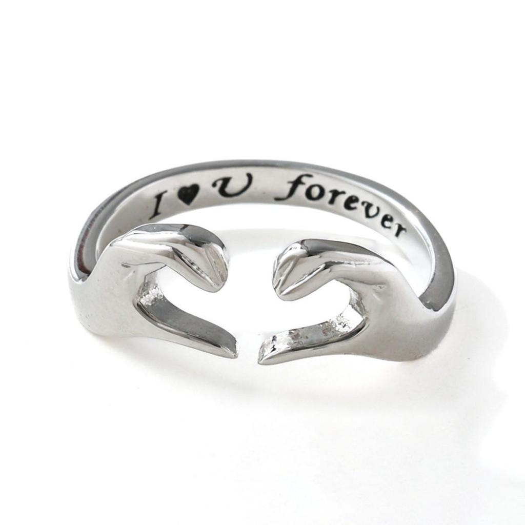 European & American Romantic Heart Gesture Couple Ring - Fashionable Double Hand Design