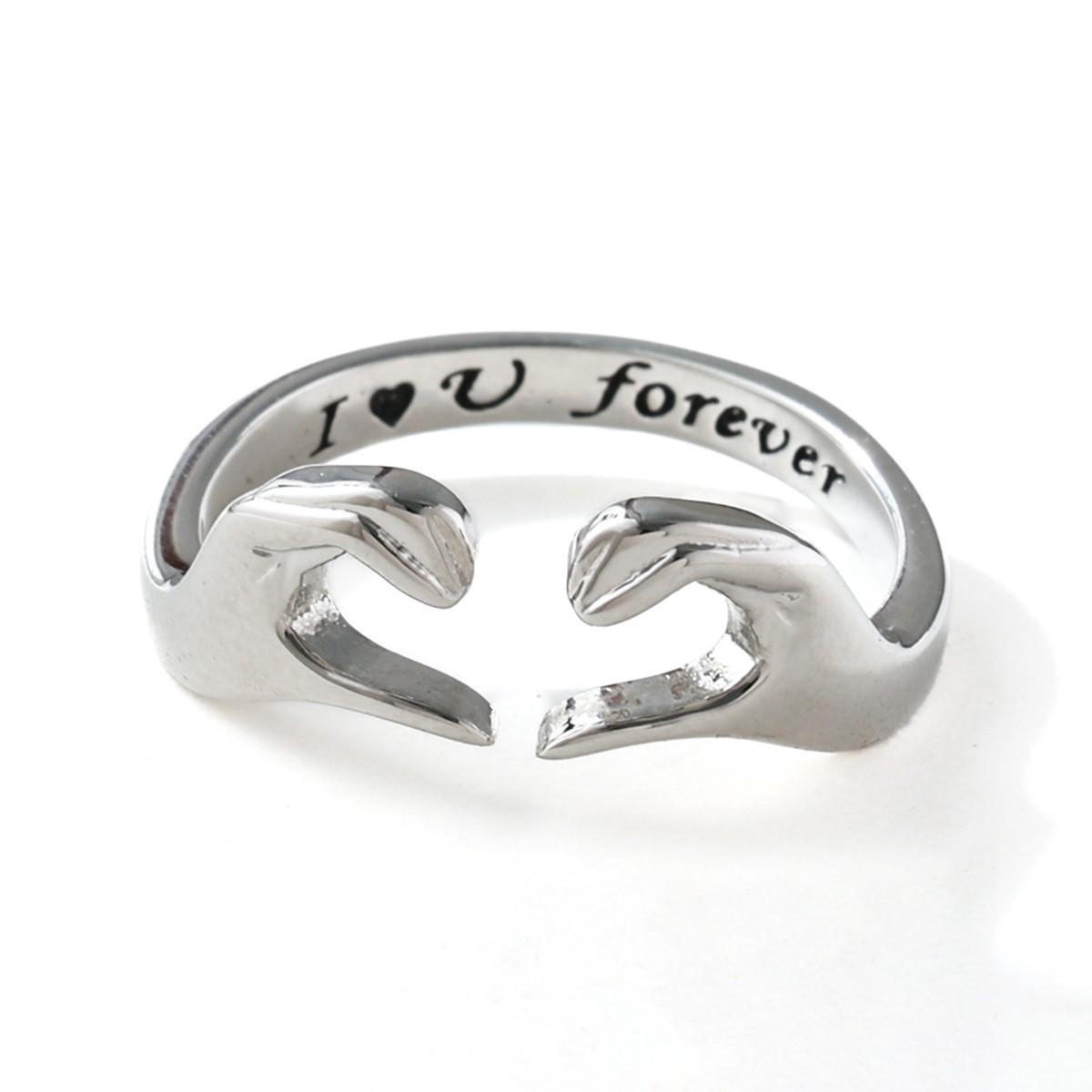 European & American Romantic Heart Gesture Couple Ring - Fashionable Double Hand Design