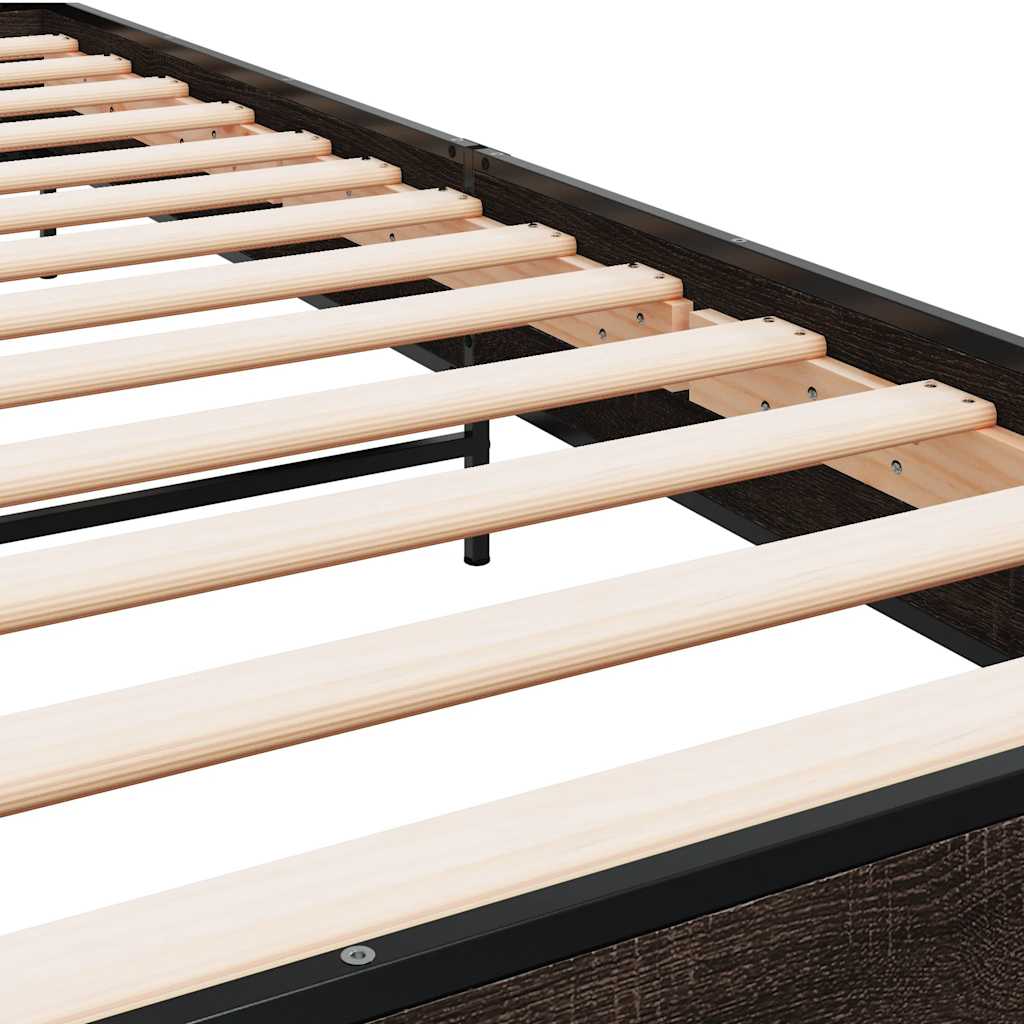 Brown Bed Frame with Oak Effect 100 x 200 cm Wood Based Panel and Metal
