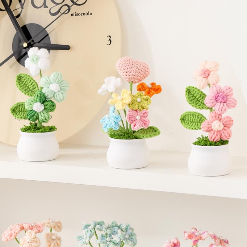 Crochet Potted Plants Flower Handmade Forget-Me-Not Wovening Flower Office Desktop Ornaments Car Automotive Interior Gifts